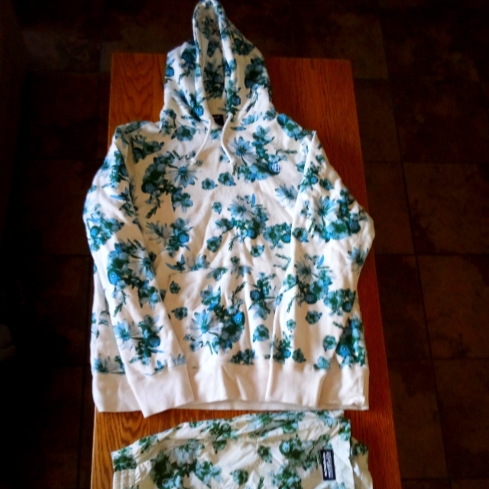 HUF floral sweatshirt and boardshorts